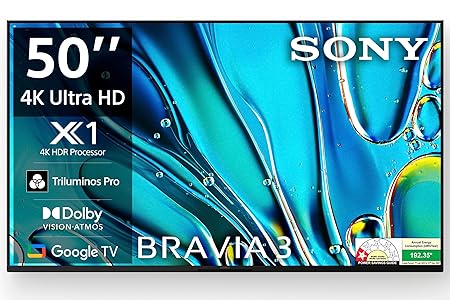 Sony BRAVIA 3 Series 126 cm (50 inches) 4K Ultra HD AI Smart LED Google TV K-50S30 (Black)