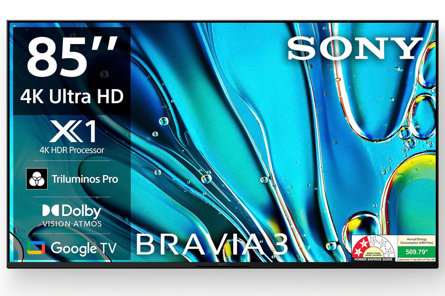 Sony BRAVIA 3 Series 215 cm (85 inches) 4K Utra HD AI Smart LED Google TV K-85S30 (Black)