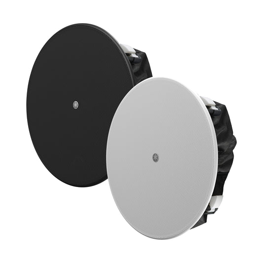 VC8NB-VC8NW Two ceiling speakers, one black and one white, on a white background