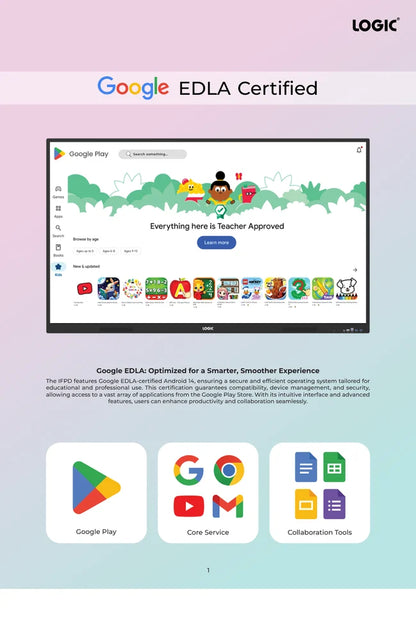 Interactive Display LOGIC- LT-IR86ZX with Android OS, 4K Resolution, 40 Point Infrared Touch, 86 Inch Panel