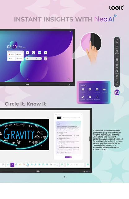Interactive Display LOGIC- LT-IR86ZX with Android OS, 4K Resolution, 40 Point Infrared Touch, 86 Inch Panel